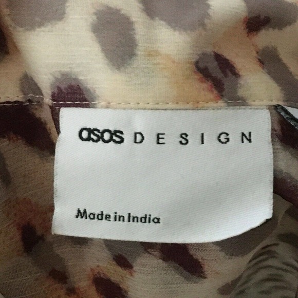 Asos Design Shirt Womens Sz L Beige Leopard Print Chiffon Sheer Tunic Top - Picture 5 of 9